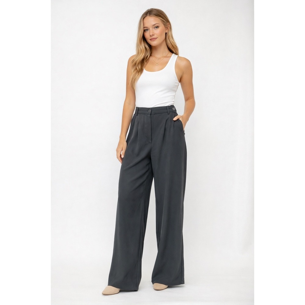 Princess Polly Archer Pants Charcoal Grey High Waisted Wide Leg Trousers Size 10